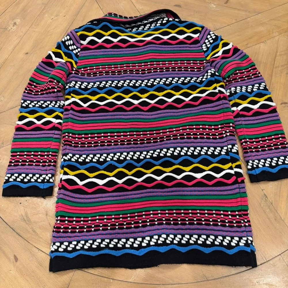 Sioni Coogi Style Textured 3D Colorful Striped Long Cardigan - Picture 8 of 8